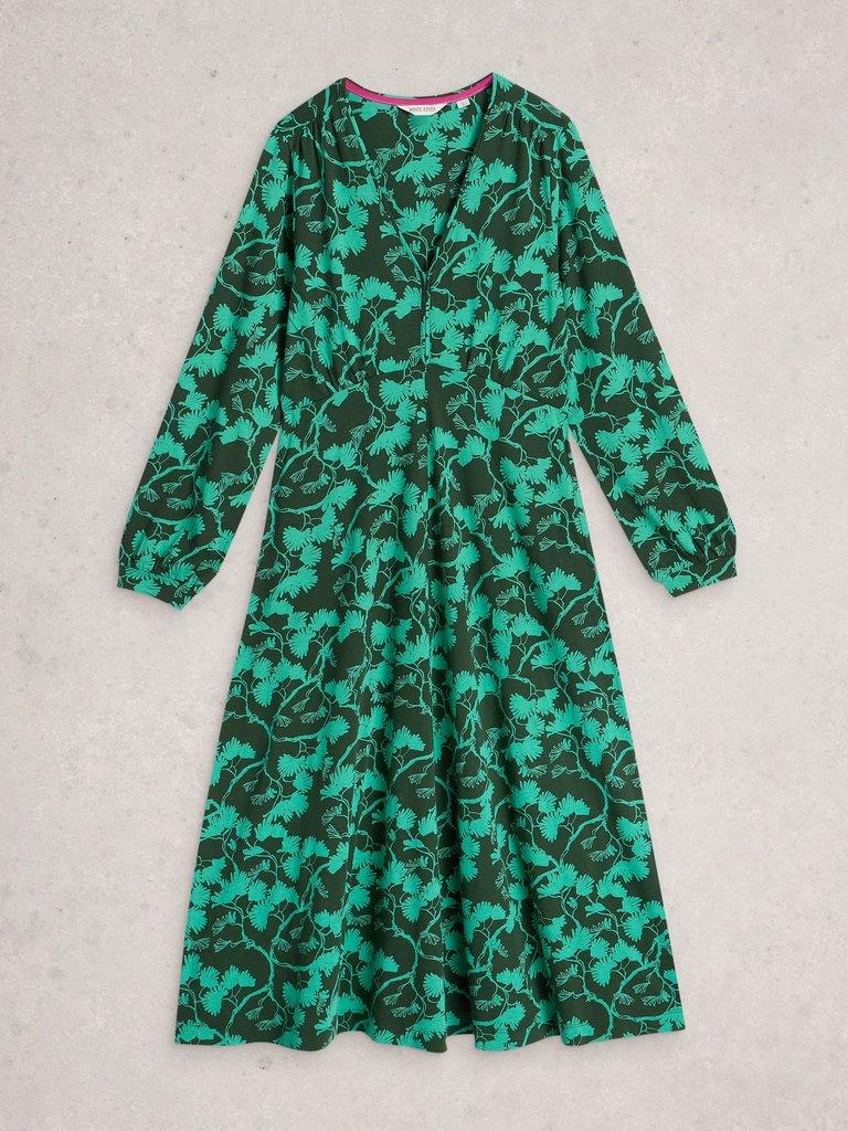 Megan Long Sleeve Jersey Midi Dress in GREEN PR - FLAT FRONT