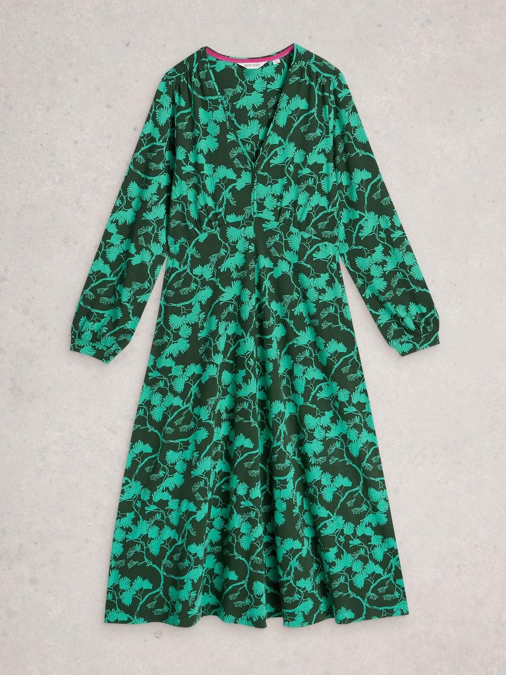 Megan Long Sleeve Jersey Midi Dress in GREEN PR - FLAT FRONT