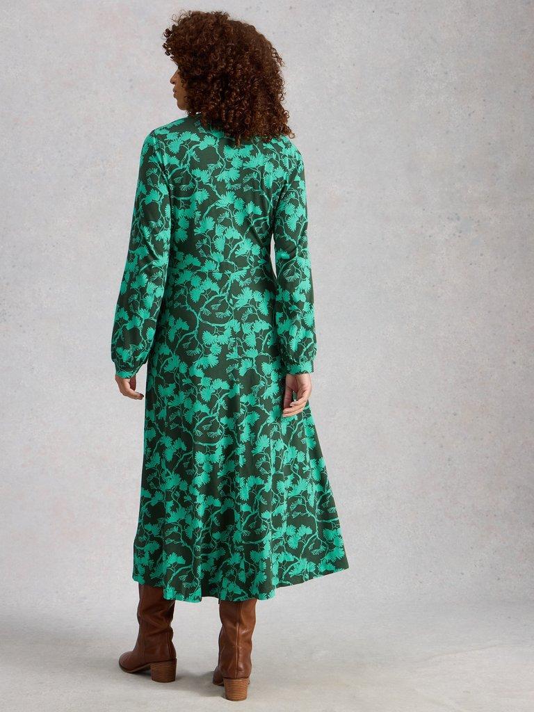 Megan Long Sleeve Jersey Midi Dress in GREEN PR - MODEL BACK