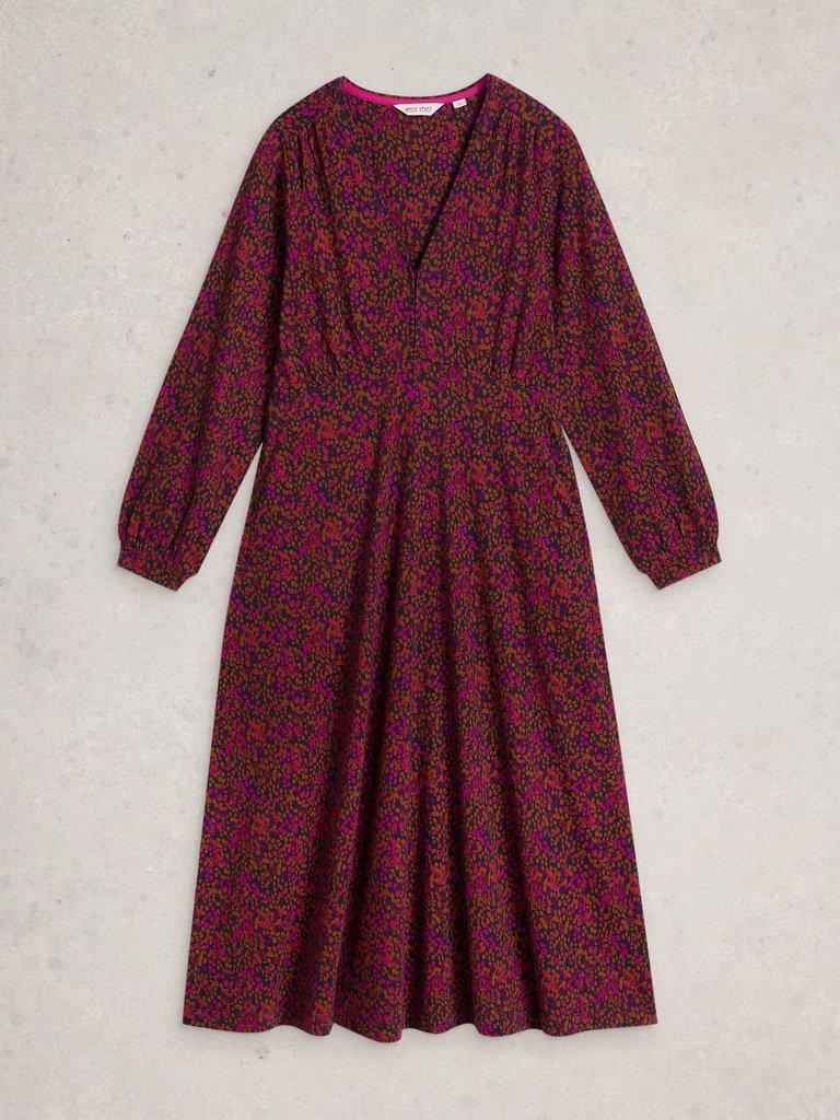 Megan Long Sleeve Jersey Midi Dress in PINK MLT - FLAT FRONT