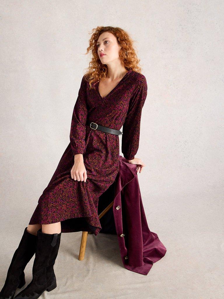 Megan Long Sleeve Jersey Midi Dress in PINK MLT - LIFESTYLE