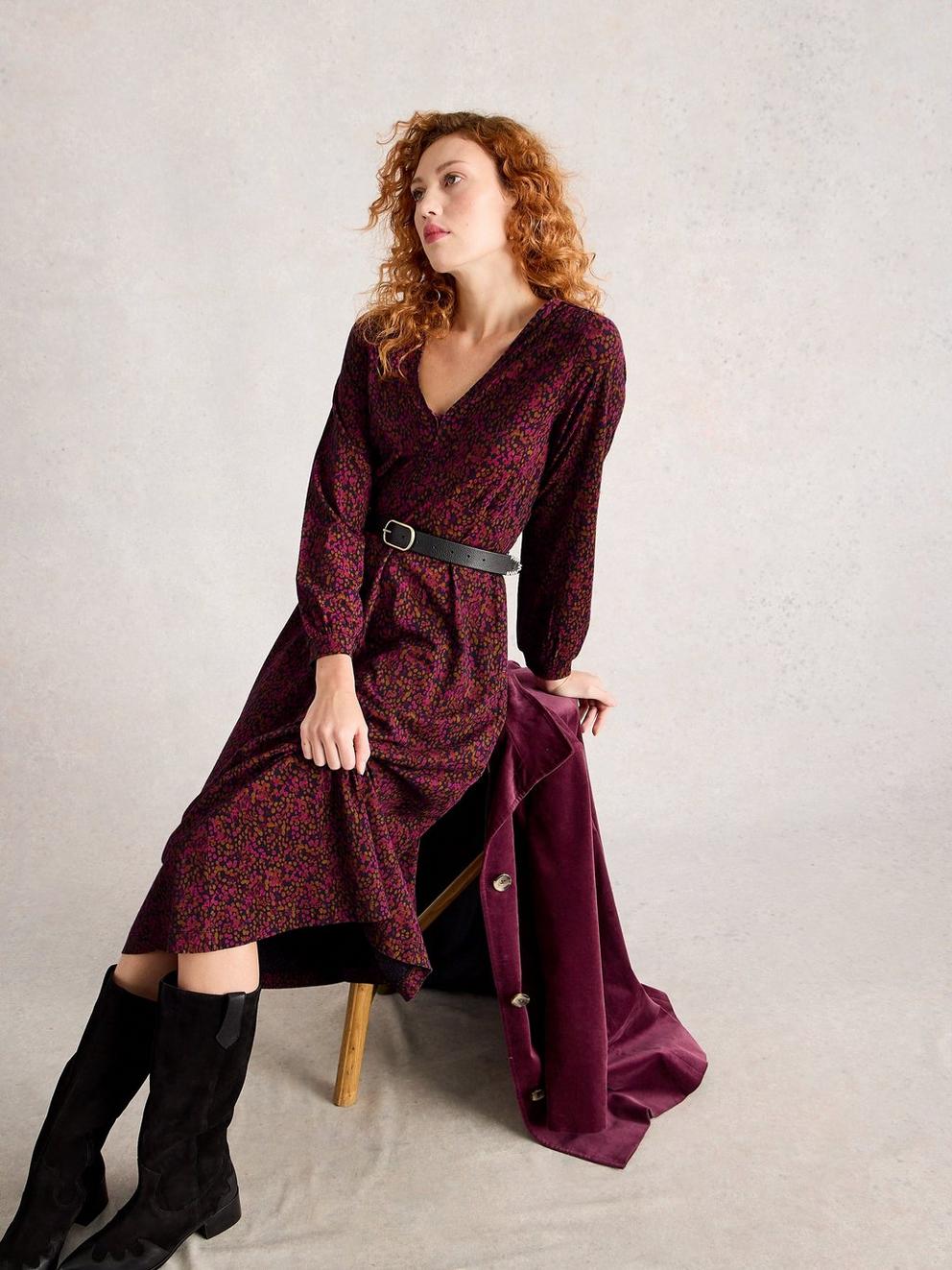 Megan Long Sleeve Jersey Midi Dress in PINK MLT - LIFESTYLE