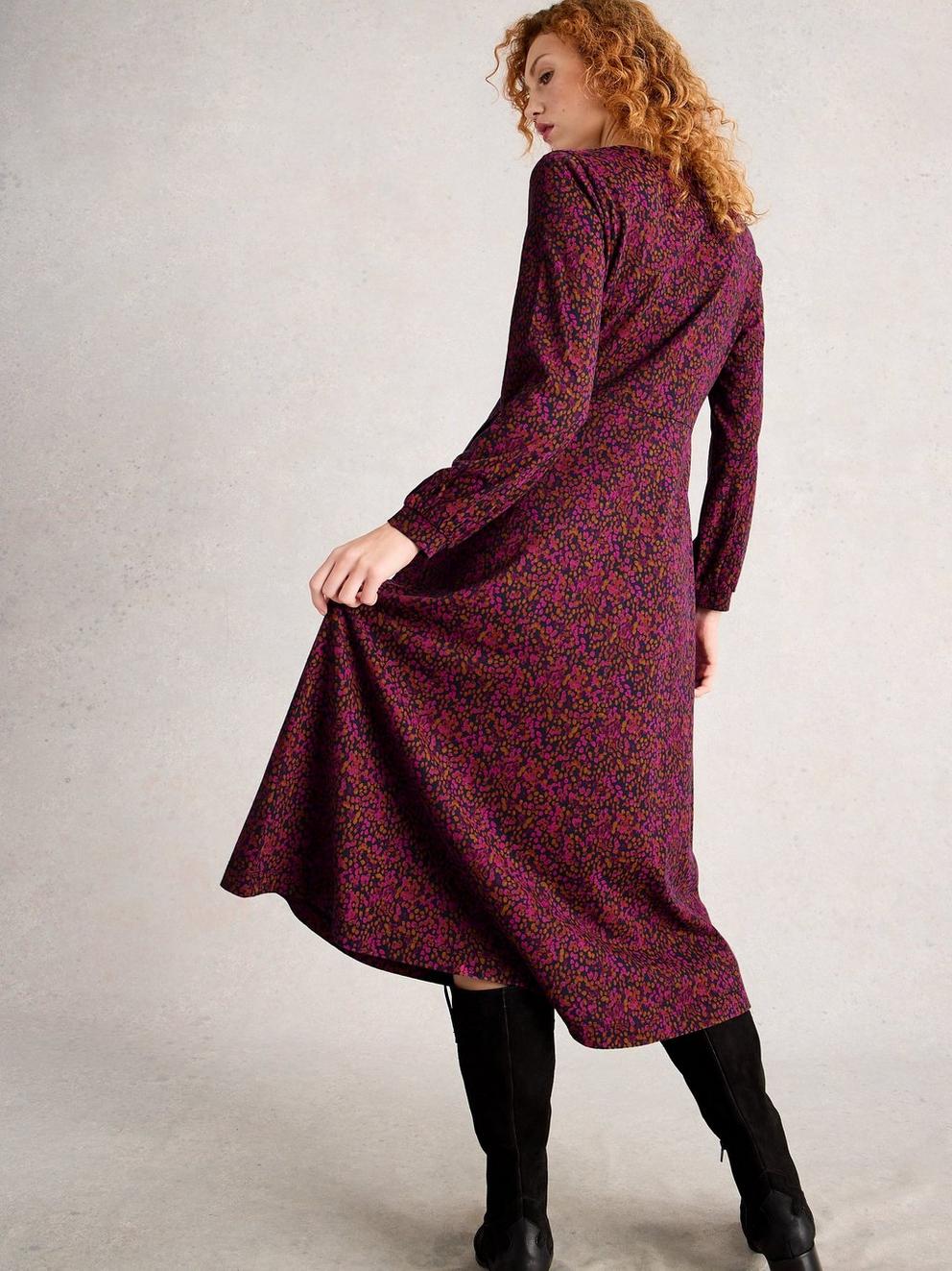 Megan Long Sleeve Jersey Midi Dress in PINK MLT - MODEL BACK