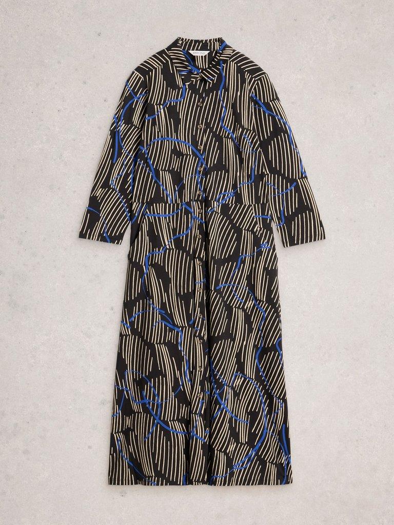 Rua Jersey Collared Shirt Dress in BLK MLT - FLAT FRONT