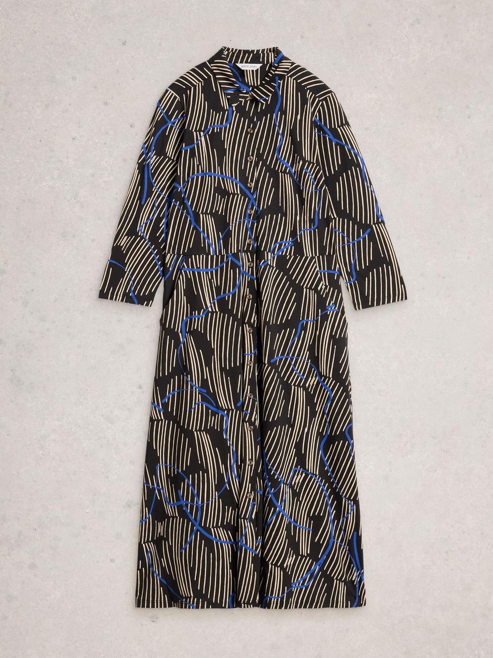 Rua Jersey Collared Shirt Dress in BLK MLT - FLAT FRONT