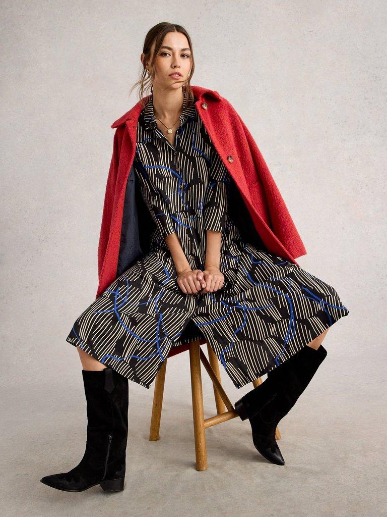 Rua Jersey Collared Shirt Dress in BLK MLT - LIFESTYLE