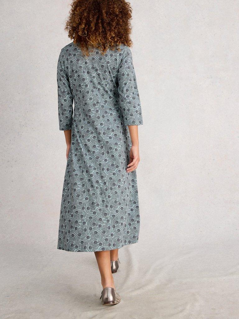 Rua Jersey Collared Shirt Dress in BLUE PR - MODEL BACK
