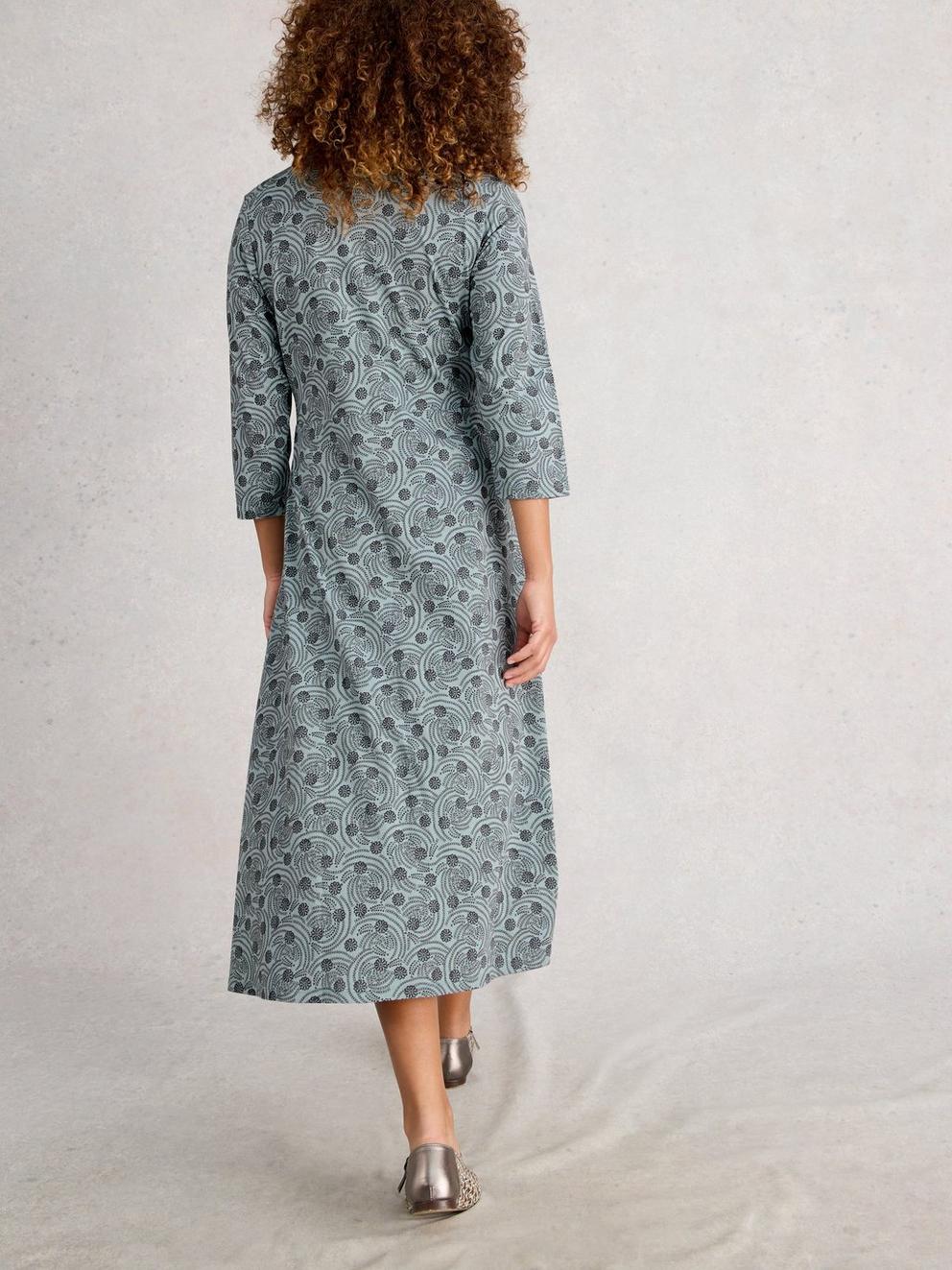 Rua Jersey Collared Shirt Dress in BLUE PR - MODEL BACK