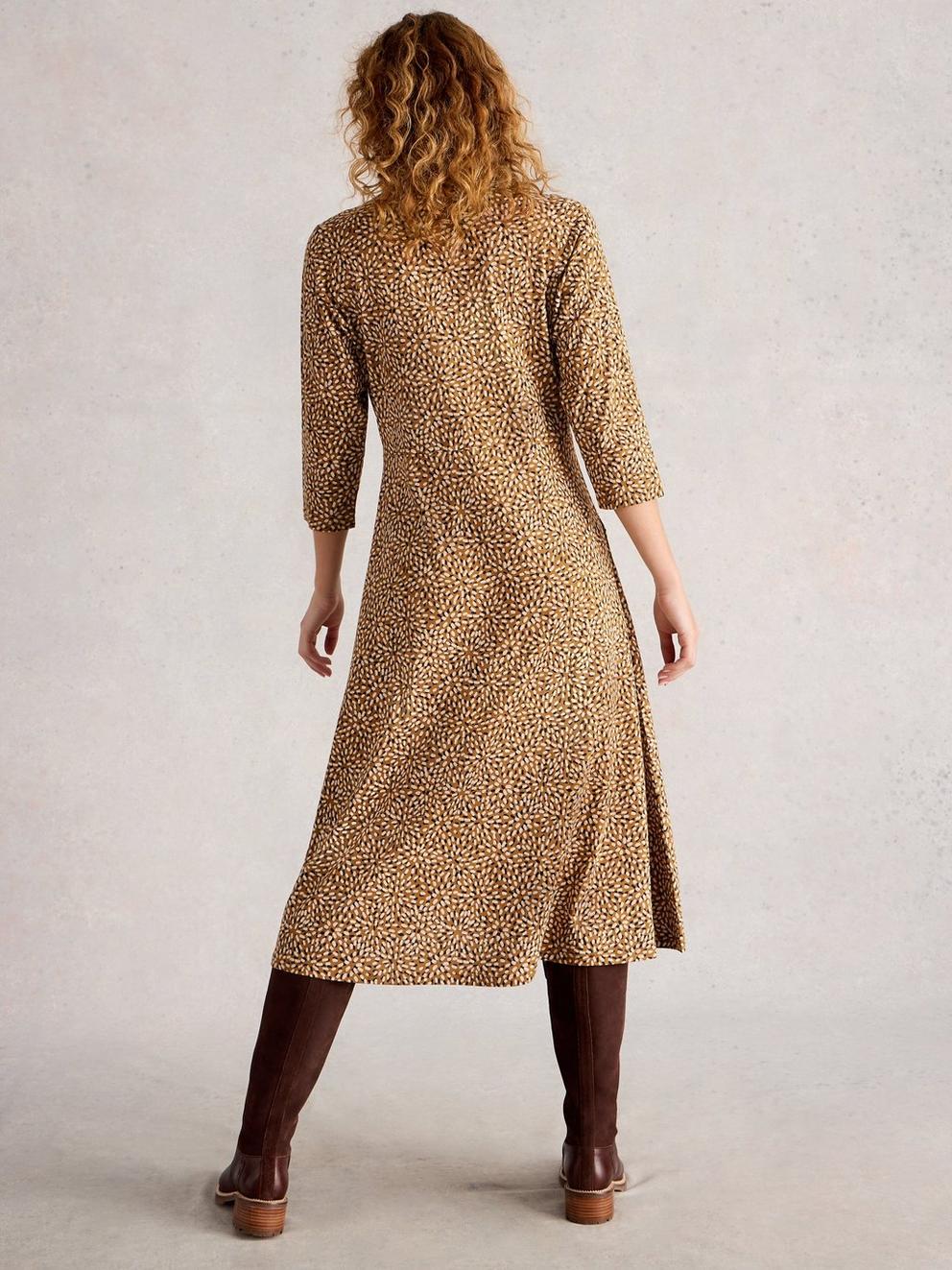 Rua Jersey Collared Shirt Dress in CHART PR - MODEL BACK