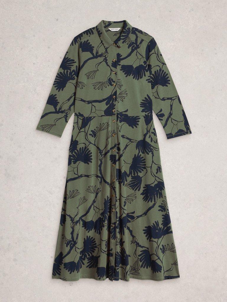 Rua Jersey Collared Shirt Dress in GREEN MLT - FLAT FRONT