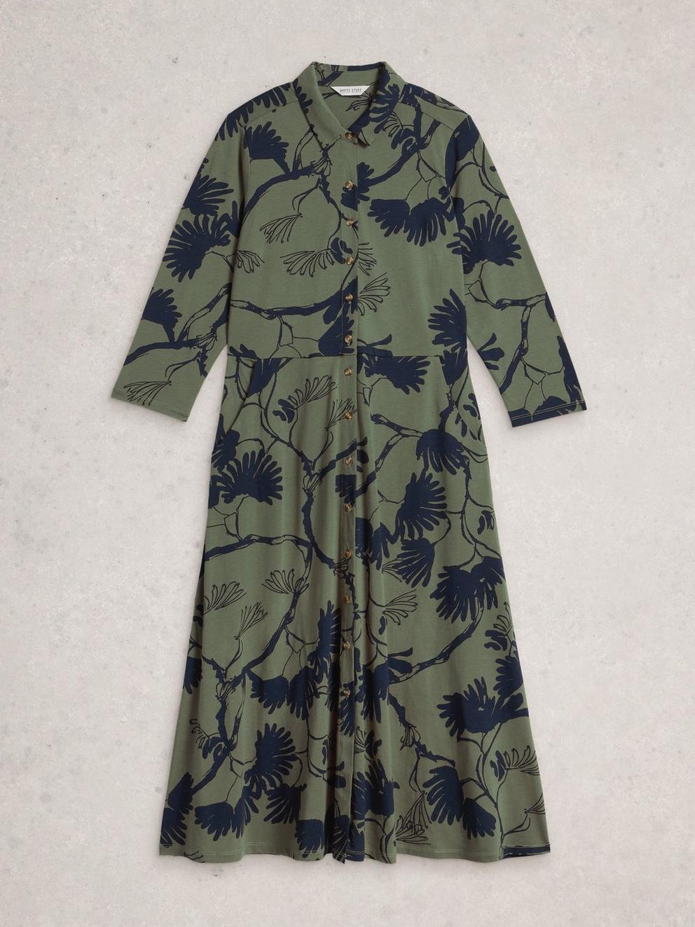 Rua Jersey Collared Shirt Dress in GREEN MLT - FLAT FRONT