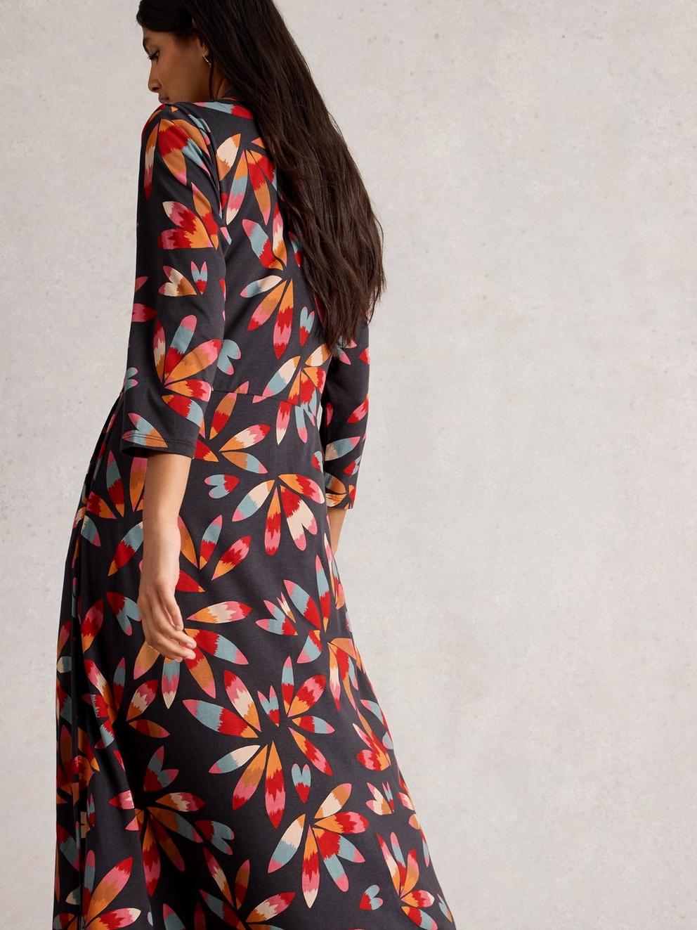 Rua Jersey Collared Shirt Dress in GREY MLT - MODEL BACK