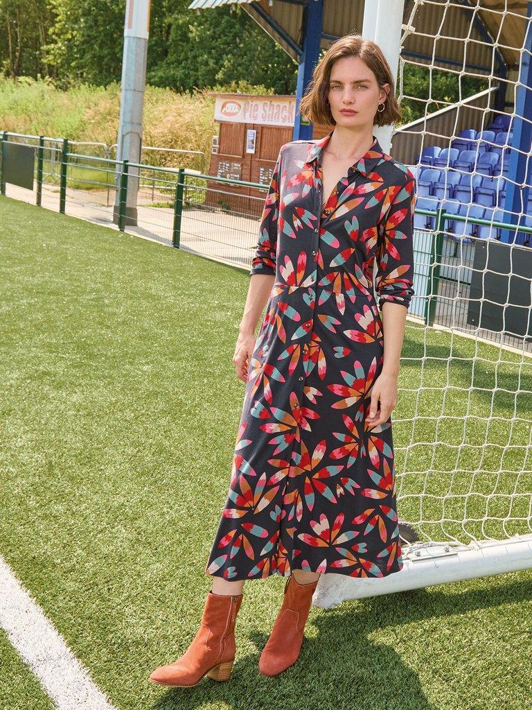 Rua Jersey Collared Shirt Dress in GREY MLT - MIXED