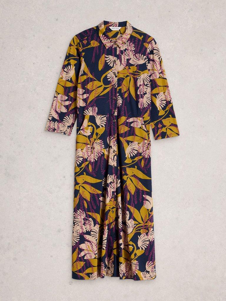 Rua Jersey Collared Shirt Dress in NAVY MULTI - FLAT FRONT