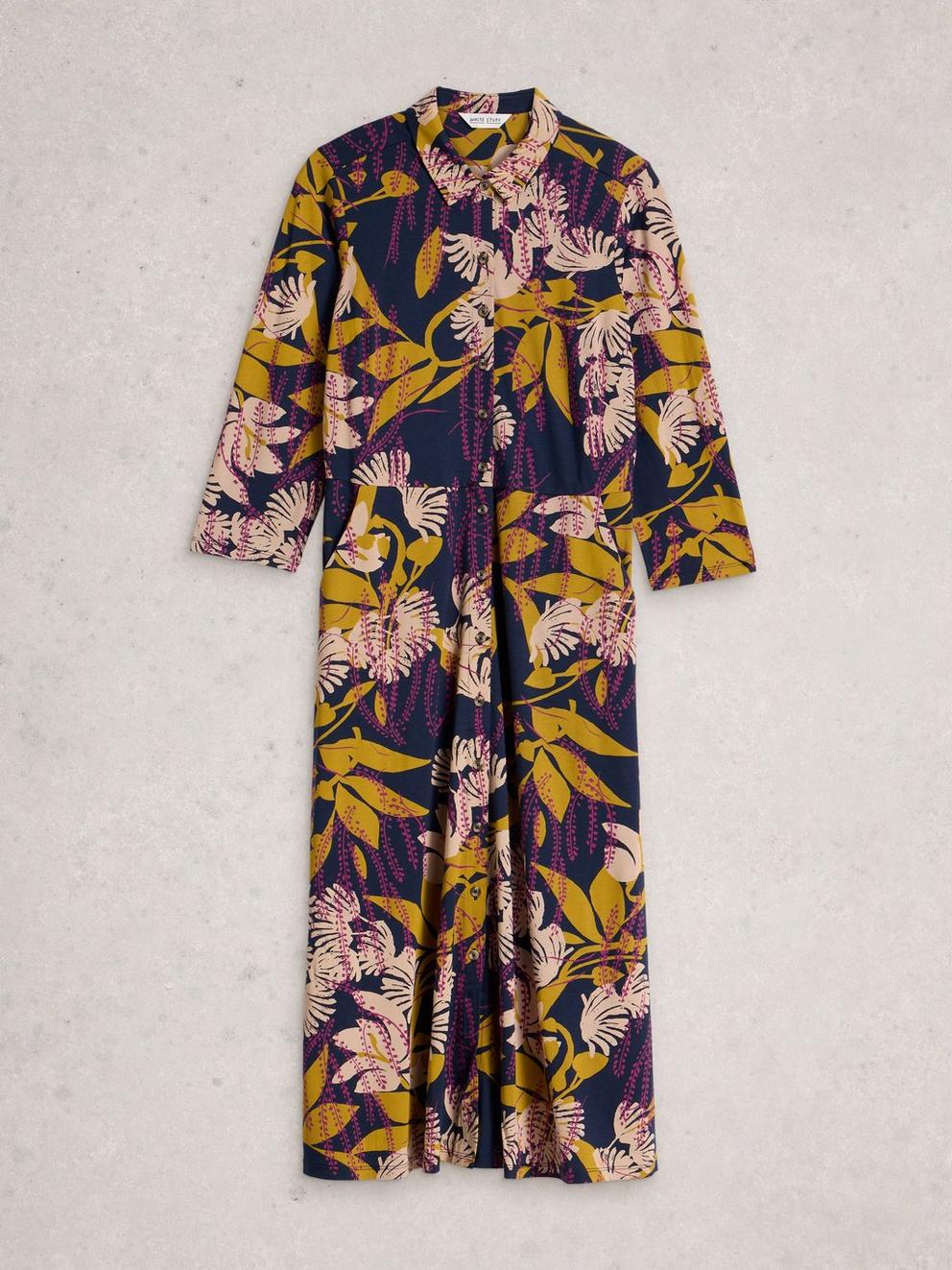 Rua Jersey Collared Shirt Dress in NAVY MULTI - FLAT FRONT