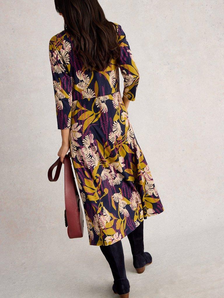 Rua Jersey Collared Shirt Dress in NAVY MULTI - MODEL BACK
