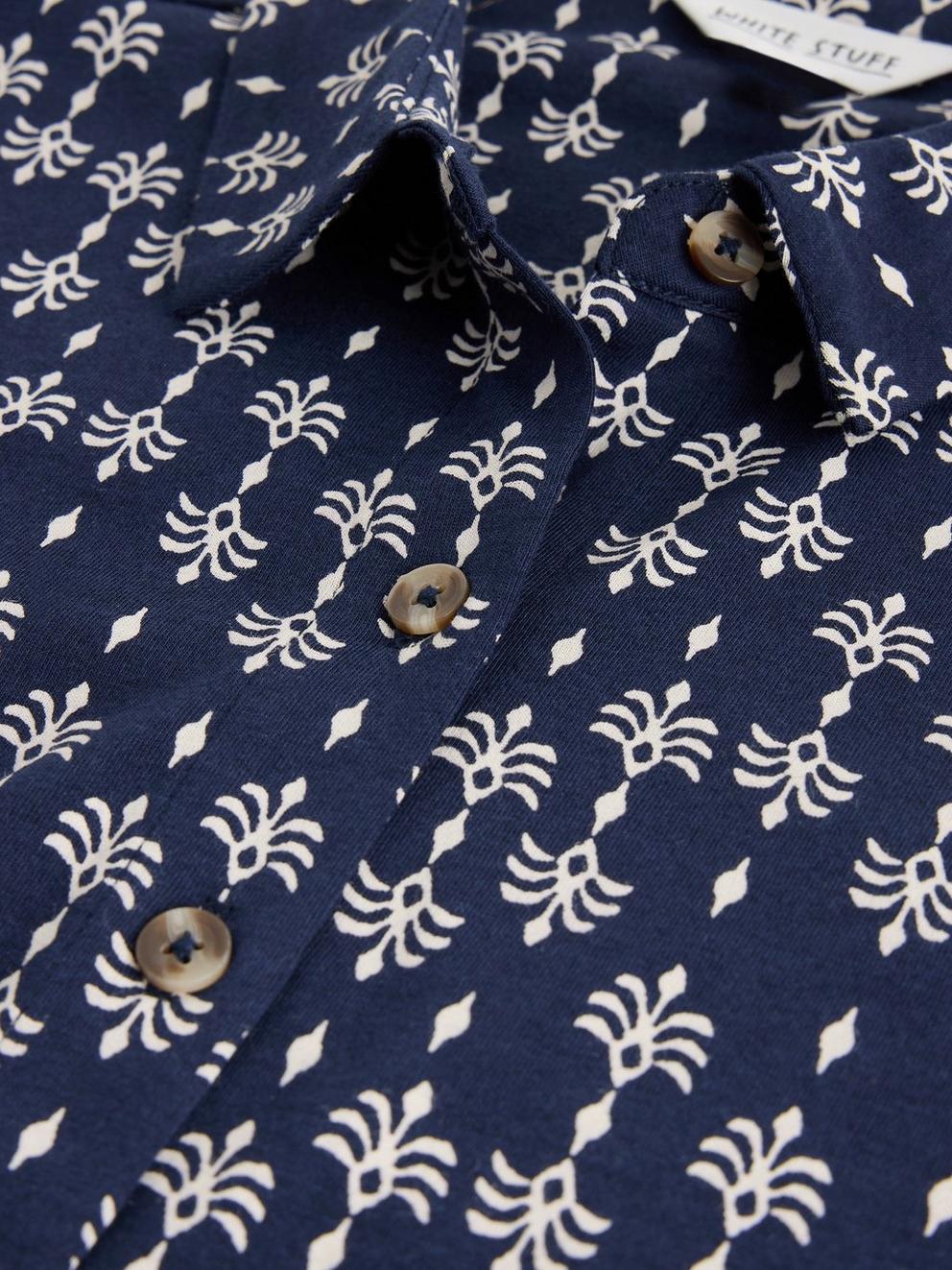 Rua Jersey Collared Shirt Dress in NAVY PR - FLAT DETAIL