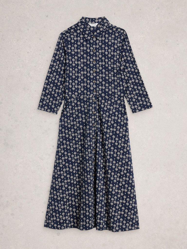 Rua Jersey Collared Shirt Dress in NAVY PR - FLAT FRONT