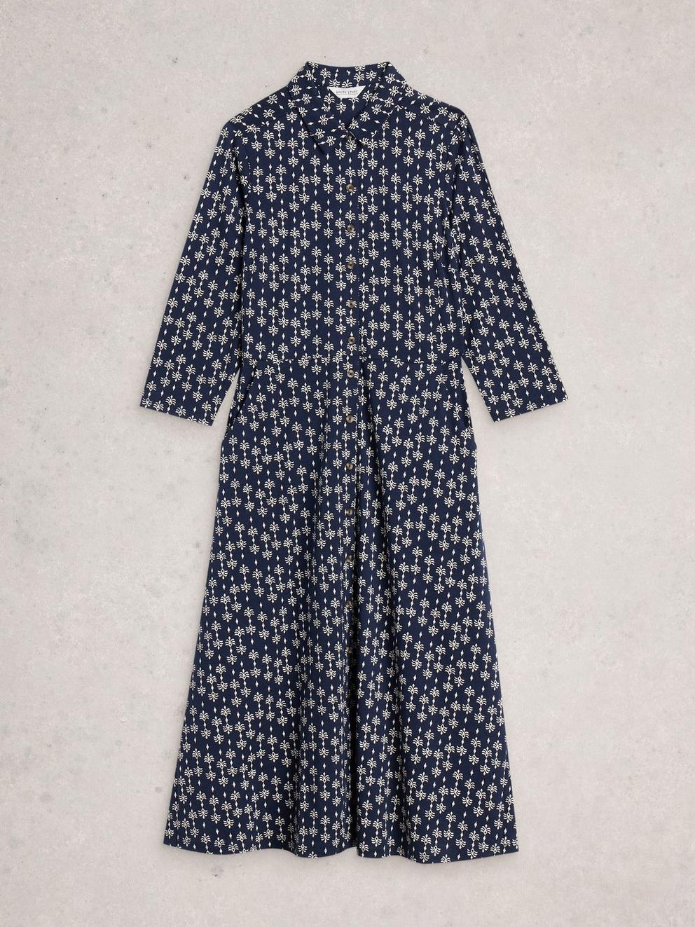 Rua Jersey Collared Shirt Dress in NAVY PR - FLAT FRONT