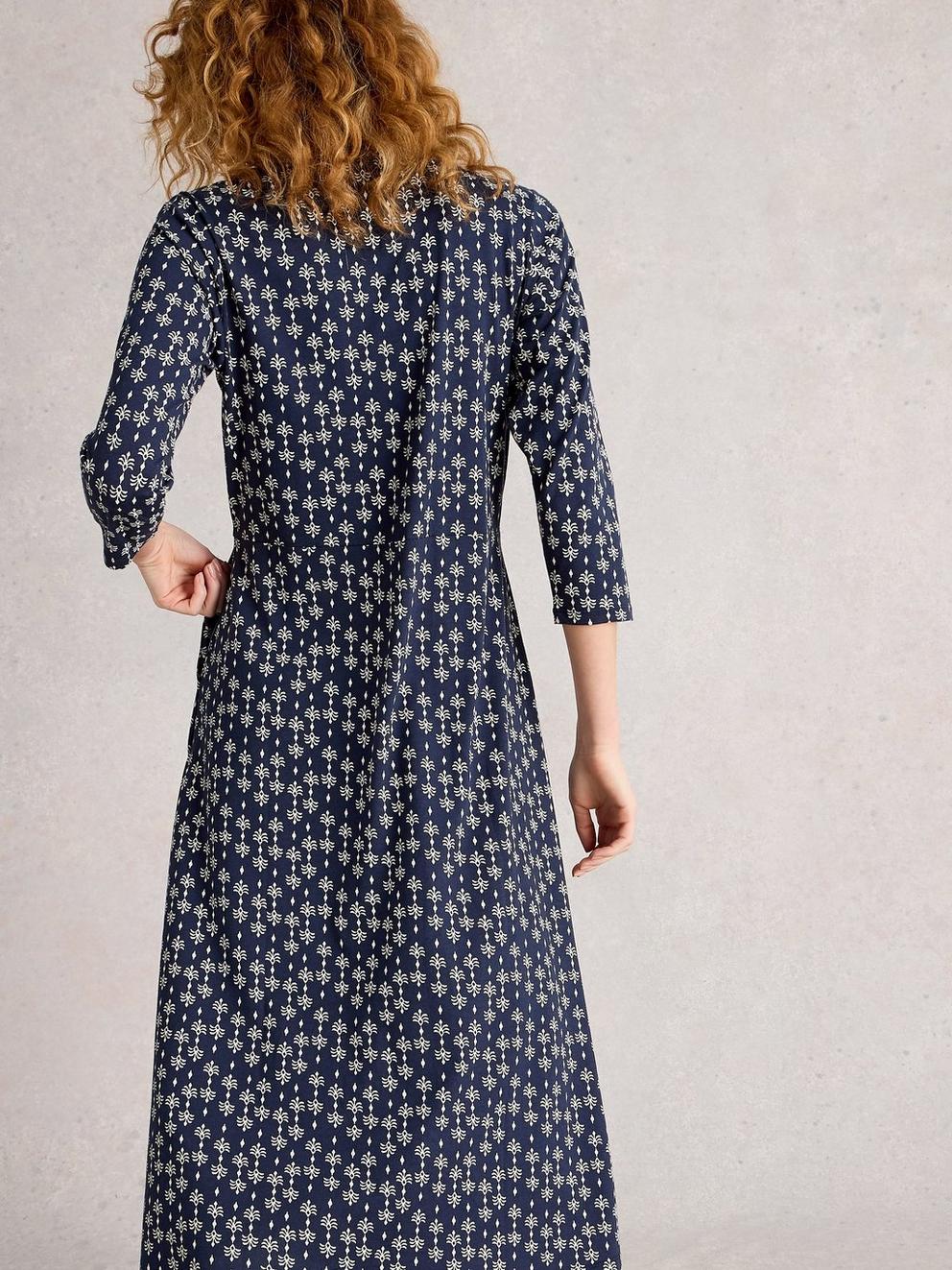 Rua Jersey Collared Shirt Dress in NAVY PR - MODEL BACK