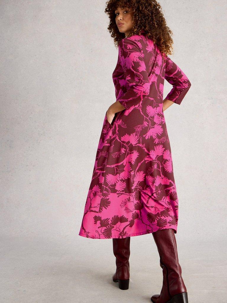 Rua Jersey Collared Shirt Dress in PINK PR - MODEL BACK