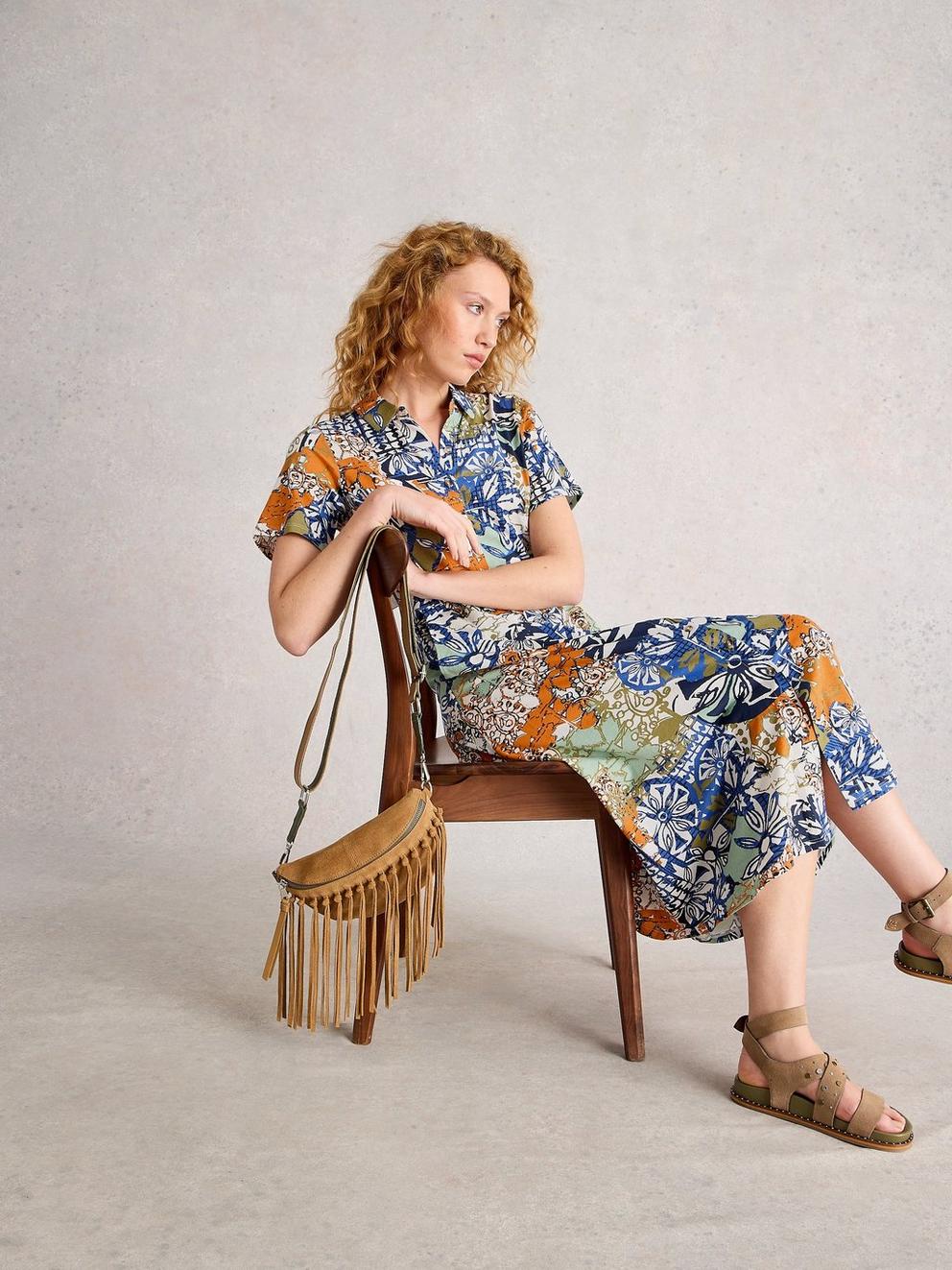 Rua Jersey Collared Shirt Midi Dress in ORANGE MLT - LIFESTYLE