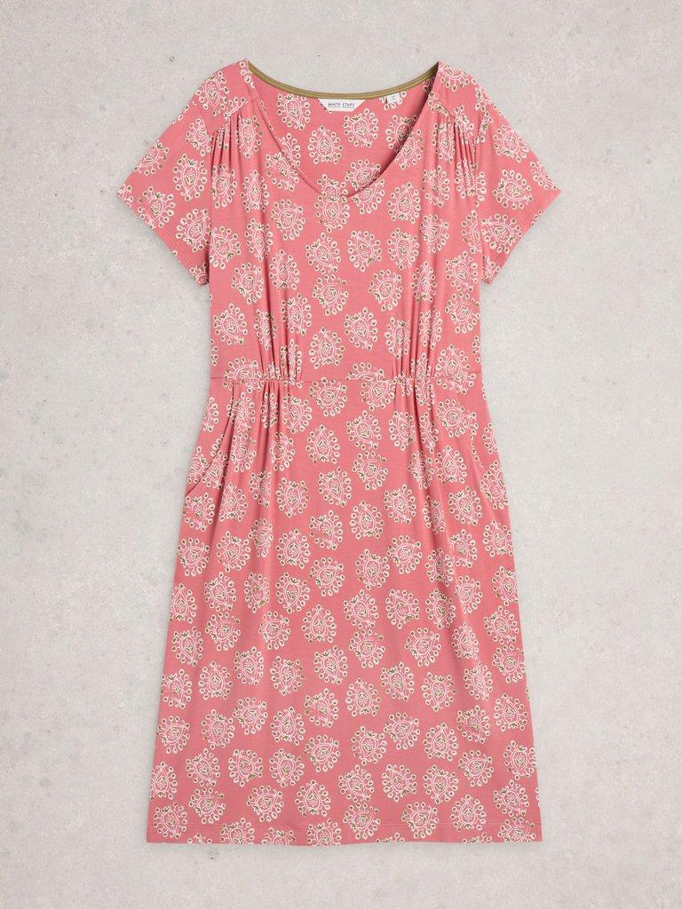 Tallie Jersey Short Sleeve V Neck Dress in PINK PR - FLAT FRONT
