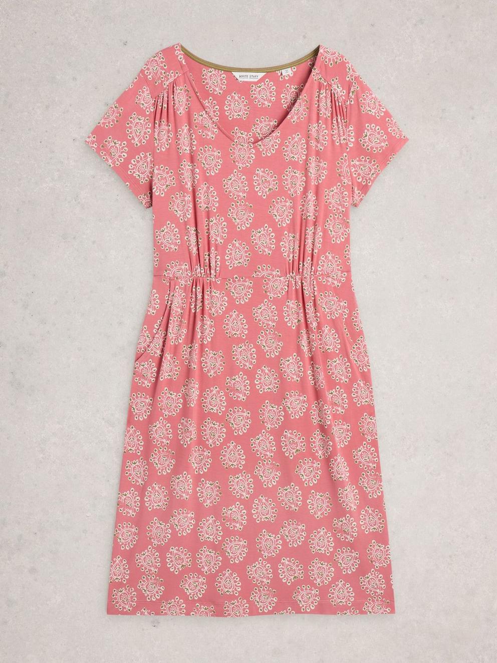 Tallie Jersey Short Sleeve V Neck Dress in PINK PR - FLAT FRONT
