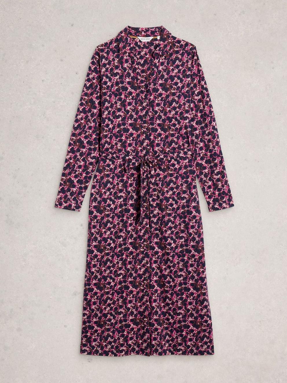 Annie Jersey Collared Shirt Midi Dress in PINK MLT - FLAT FRONT