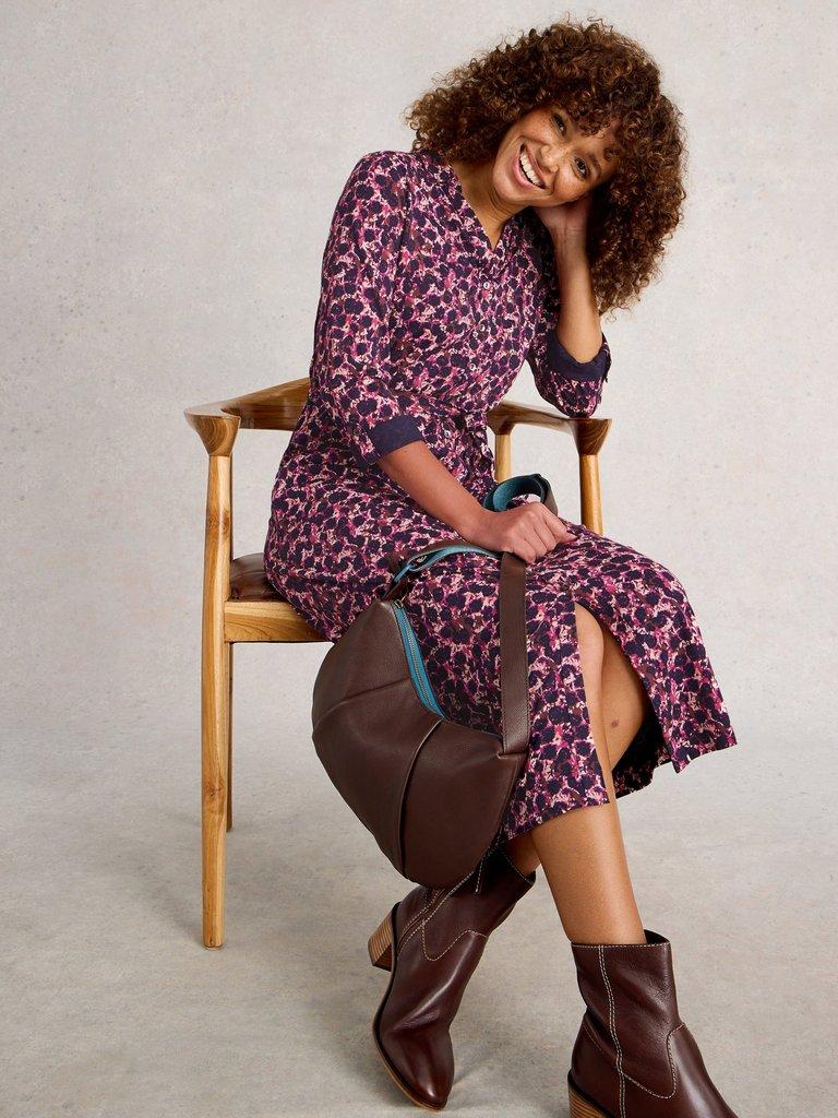 Annie Jersey Collared Shirt Midi Dress in PINK MLT - LIFESTYLE