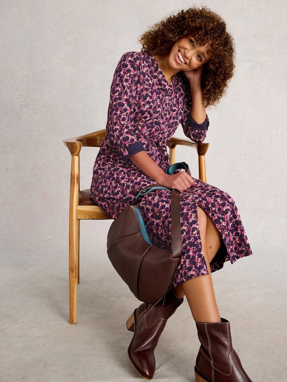 Annie Jersey Collared Shirt Midi Dress in PINK MLT - LIFESTYLE