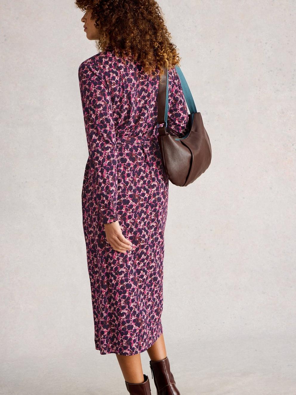 Annie Jersey Collared Shirt Midi Dress in PINK MLT - MODEL BACK