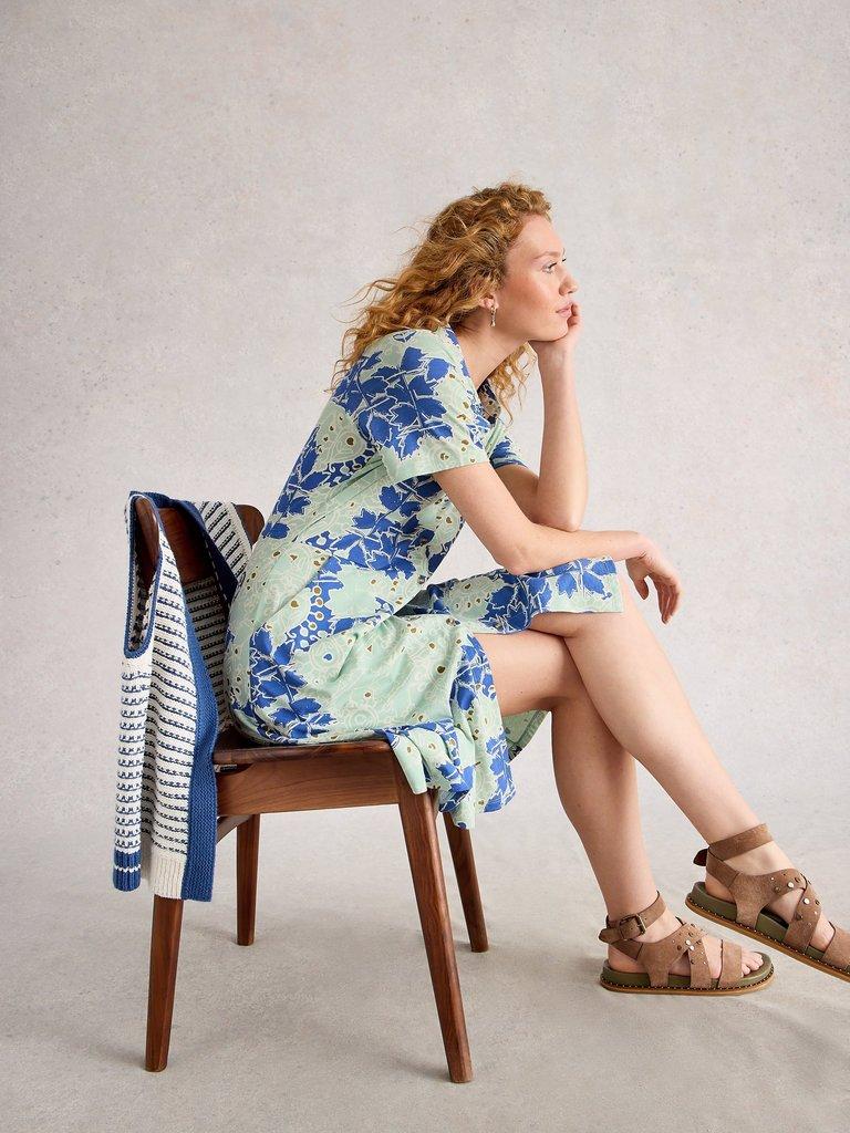 Ria Jersey Collared Shirt Short Sleeve Dress in BLUE MLT - LIFESTYLE
