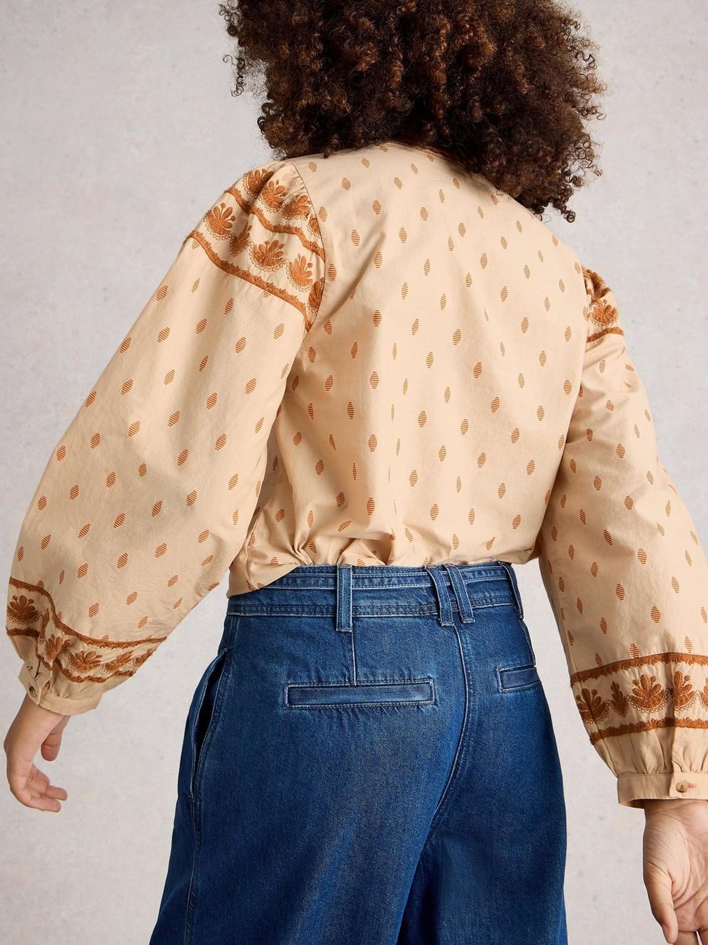 Lila Embroidered Top in IVORY MLT - MODEL BACK