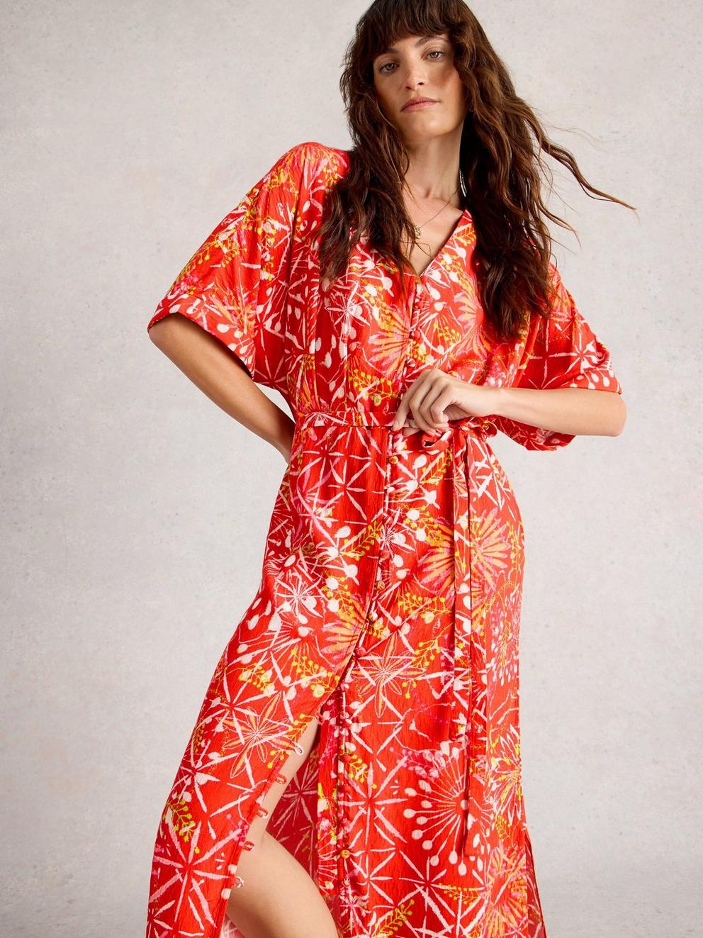 Kiki Kimono Dress in RED MLT - LIFESTYLE
