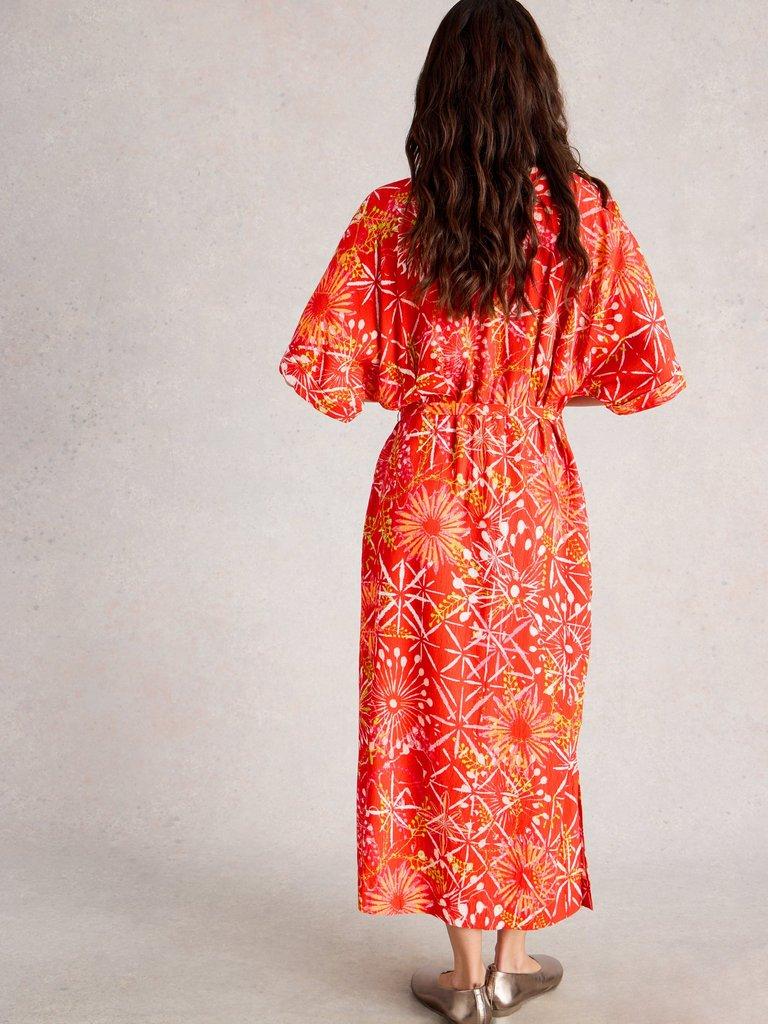Kiki Kimono Dress in RED MLT - MODEL BACK