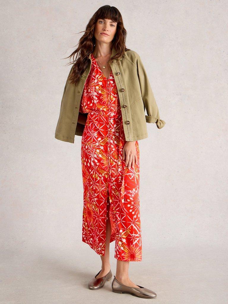 Kiki Kimono Dress in RED MLT - MODEL FRONT