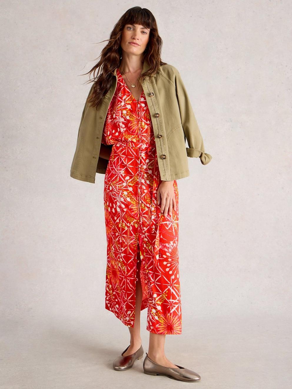 Kiki Kimono Dress in RED MLT - MODEL FRONT