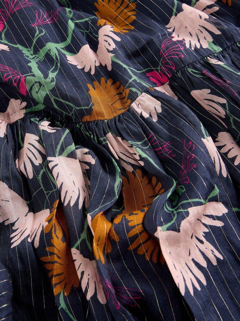 Yuki Metallic Midi Dress in NAVY MULTI - FLAT DETAIL