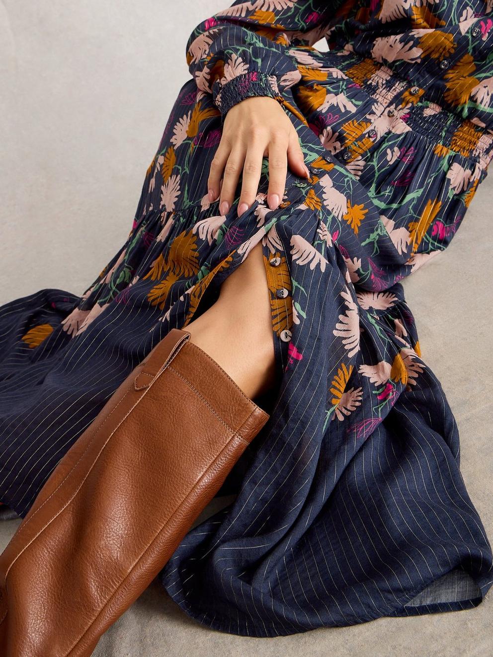 Yuki Metallic Midi Dress in NAVY MULTI - LIFESTYLE