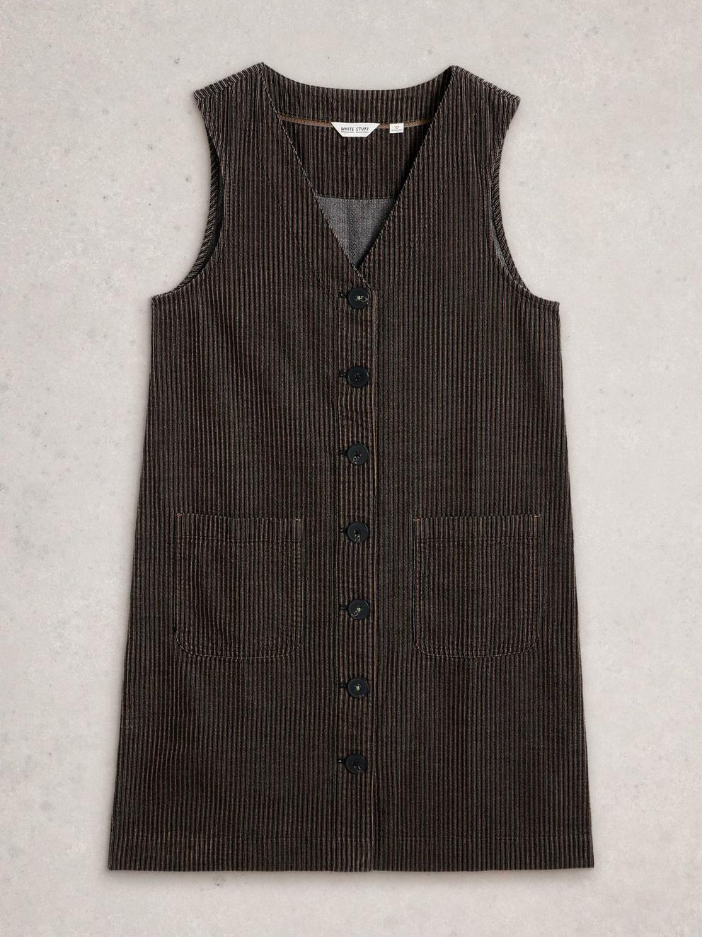 Rose Cord Pinafore in BLK MLT - FLAT FRONT