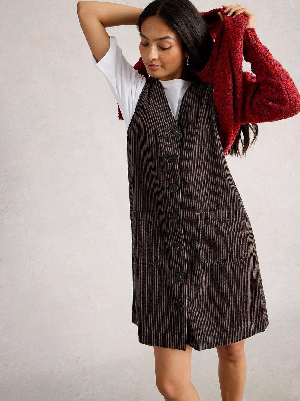 Rose Cord Pinafore in BLK MLT - LIFESTYLE