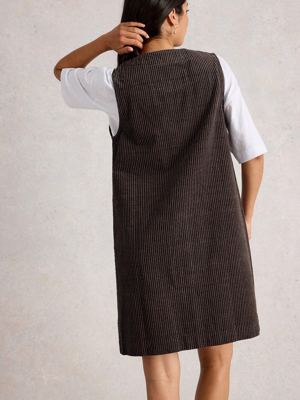 Rose Cord Pinafore in BLK MLT - MODEL BACK