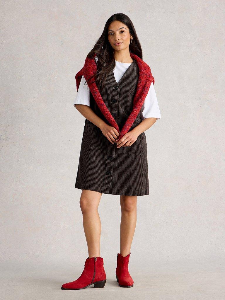 Rose Cord Pinafore in BLK MLT - MODEL FRONT