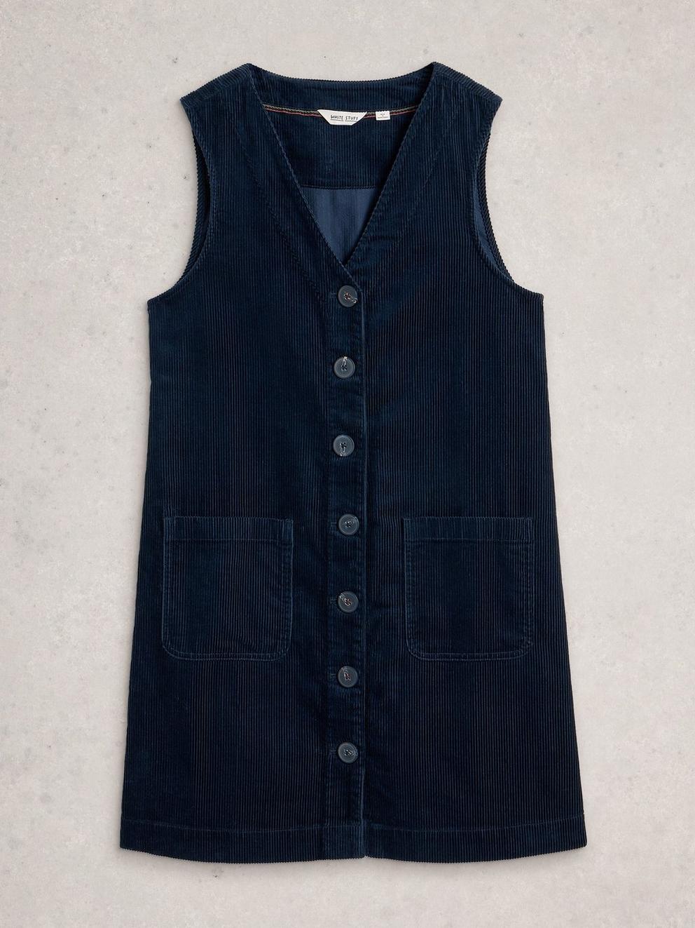 Rose Cord Pinafore in DARK NAVY - FLAT FRONT