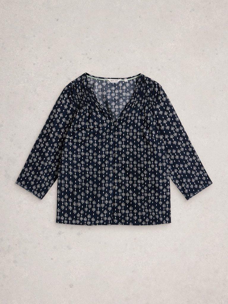 Rae Organic Cotton Top in NAVY PR - FLAT FRONT