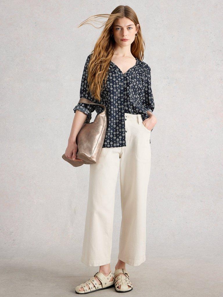 Rae Organic Cotton Top in NAVY PR - MODEL FRONT