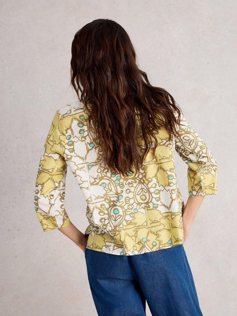 Rae Organic Cotton Top in YELLOW MLT - MODEL BACK