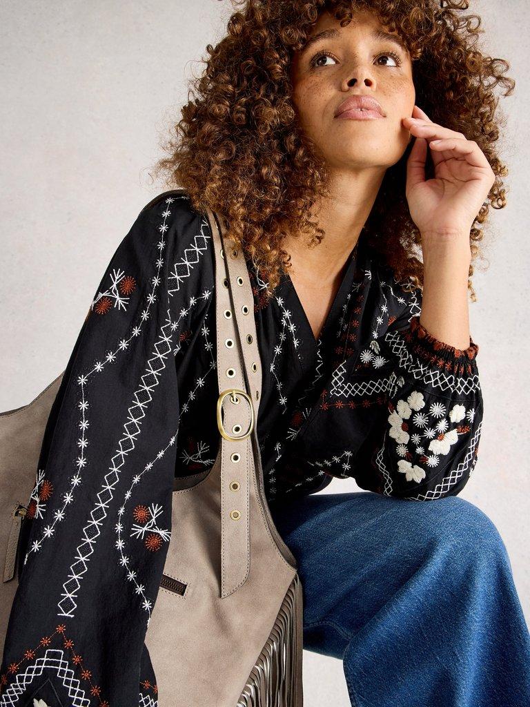 Aurora Embroidered Top in BLACK MULTI | White Stuff