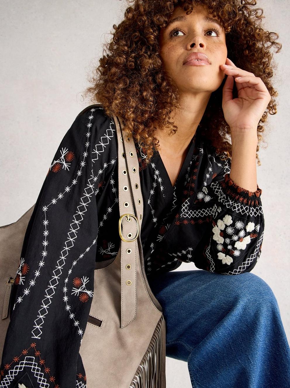 Aurora Embroidered Top in BLK MLT - LIFESTYLE